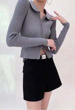 Load image into Gallery viewer, 2-way Zip Ribbed Sweater in Grey
