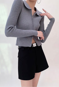 2-way Zip Ribbed Sweater in Grey