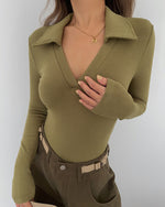 Load image into Gallery viewer, V Collar Long Sleeve Top - Lime
