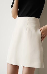 Classic Mid Waist Mini Shift Skirt in Cream