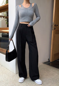 Classic Tailored Wide Leg Trousers in Black