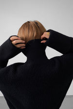 Load image into Gallery viewer, Roll Over Turtleneck Ribbed Sweater - Black
