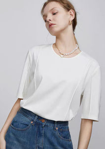 Line Mid Sleeve Top in White