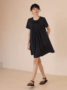 Pleated Baby Doll Dress in Black