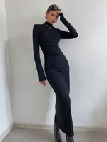 Load image into Gallery viewer, High Neck Bodycon Long Sleeve Maxi Dress - Black
