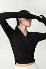 Load image into Gallery viewer, Gathered Wrap Cropped Stretch Top in Black
