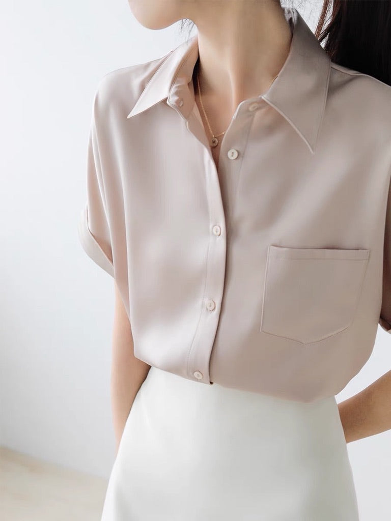 Classic Pocket Short Sleeve Buttery Shirt in Champagne