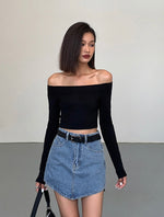 Load image into Gallery viewer, Off Shoulder Long Sleeve Top in Black
