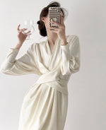Load image into Gallery viewer, Tigre Crossover Gather Dress in Cream
