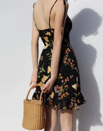 Load image into Gallery viewer, Bouquet Floral Tie Strap Cami Mini Dress in Black
