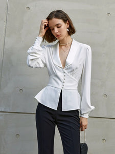 Brika Button Tuxedo Blouse