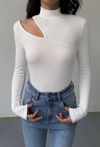 A-Team Cutout Turtleneck Top in White