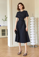 Load image into Gallery viewer, Zave Side Cutout Midi Dress in Black
