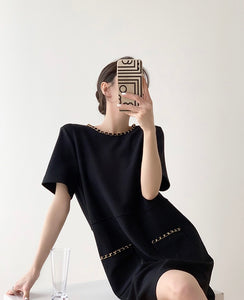 Chain Detail Pocket Shift Dress in Black