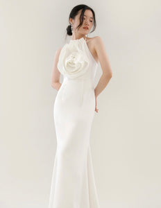 Avae Oversized Rose Halter Maxi Dress in White