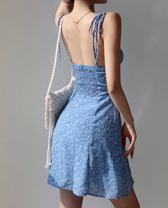 Wisteria Floral Cami Tie Strap Mini Dress in Blue