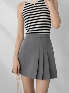 Side Pleat A-Line Mini Skirt in Grey