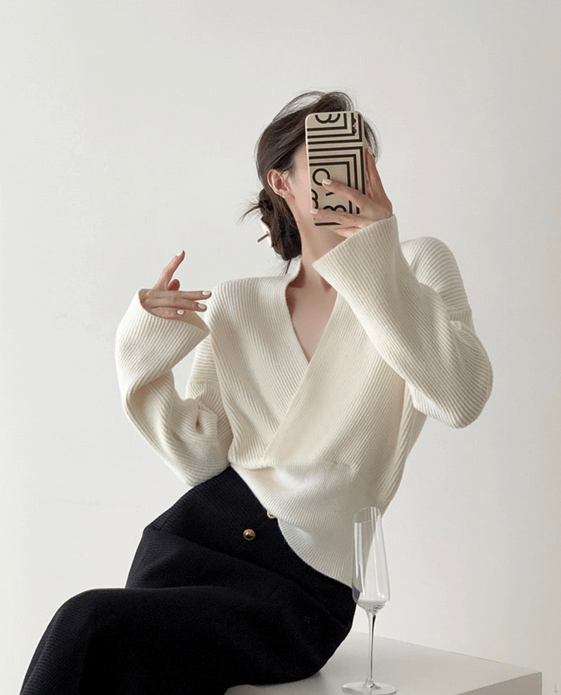 Girona Wrap Knit Sweater- White