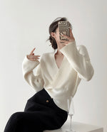 Load image into Gallery viewer, Girona Wrap Knit Sweater- White
