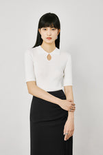 Load image into Gallery viewer, Light Knit Keyhole Collar Top in White
