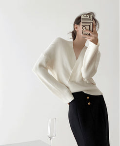 Girona Wrap Knit Sweater- White