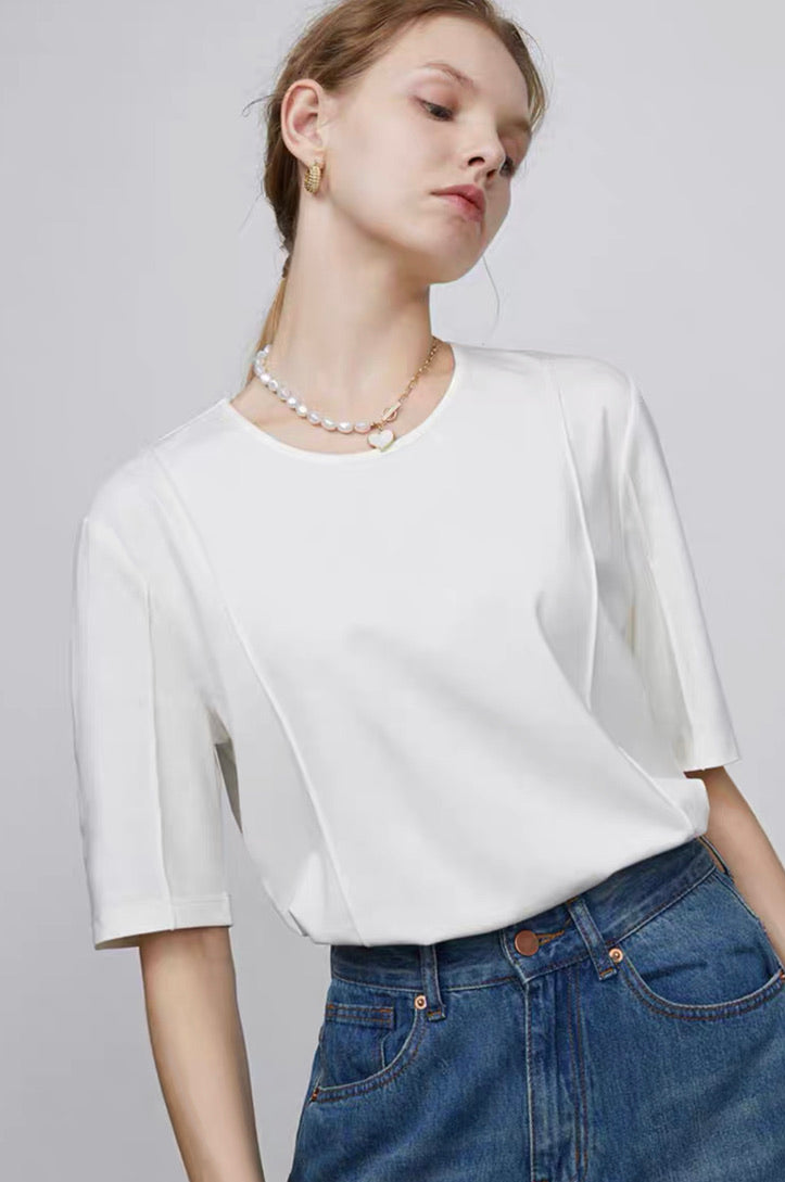 Line Mid Sleeve Top in White