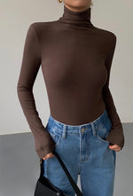 Load image into Gallery viewer, Ribbed Turtleneck Top - Brown
