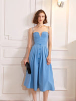 Load image into Gallery viewer, Marion Bustier Button A-Line Dress in Blue
