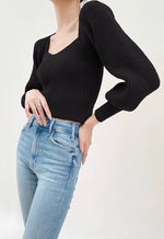 Load image into Gallery viewer, Sweetheart Cropped Knit Sleeve Top - Black
