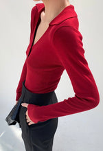 Load image into Gallery viewer, Collar V Wrap Long Sleeve Top - Red
