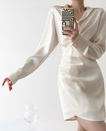 Load image into Gallery viewer, Junin Gathered Mini Shirt Dress - Cream
