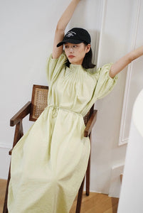 2-Way Seersucker Puff Sleeve Maxi Dress in Lime