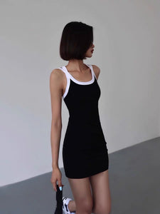 Cross Back Contrast Strap Bodycon Mini Dress in Black