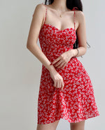 Load image into Gallery viewer, Snowdrop Floral Cami Tie Strap Mini Dress in Red
