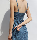 Load image into Gallery viewer, Damask Printed Cami Strap Mini Dress in Blue
