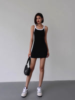 Load image into Gallery viewer, Cross Back Contrast Strap Bodycon Mini Dress in Black
