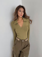 Load image into Gallery viewer, V Collar Long Sleeve Top - Lime
