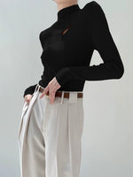 Load image into Gallery viewer, High Neck Slit Cutout Long Sleeve Knit Top
