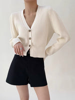 Load image into Gallery viewer, V Ribbed Contrast Button Cardigan in Cream
