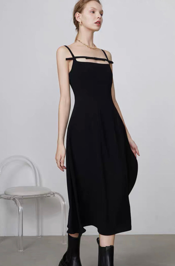 Cutout Bow Cami Midi Dress in Black