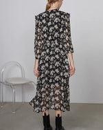 Load image into Gallery viewer, Floral Chiffon Midi Dress in Black
