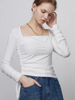 Load image into Gallery viewer, Side Shirring Tie Long Sleeve Top in White
