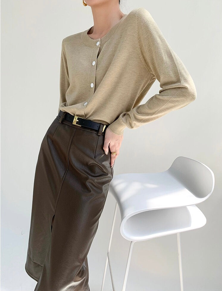 Fine Knit Contrast Button Cardigan