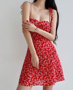 Load image into Gallery viewer, Snowdrop Floral Cami Tie Strap Mini Dress in Red
