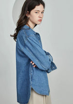 Load image into Gallery viewer, Oversized Denim Jacket Shirt in Blue
