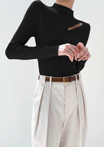 Load image into Gallery viewer, High Neck Slit Cutout Long Sleeve Knit Top
