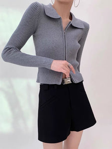 2-way Zip Ribbed Sweater in Grey