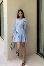 Load image into Gallery viewer, Tailored Pleated Crepe Dress in Blue
