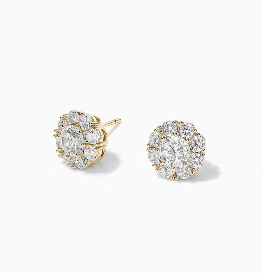 Gold Diamante Cluster Round Earrings
