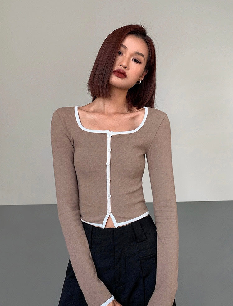 Contrast Edge Button Top in Brown